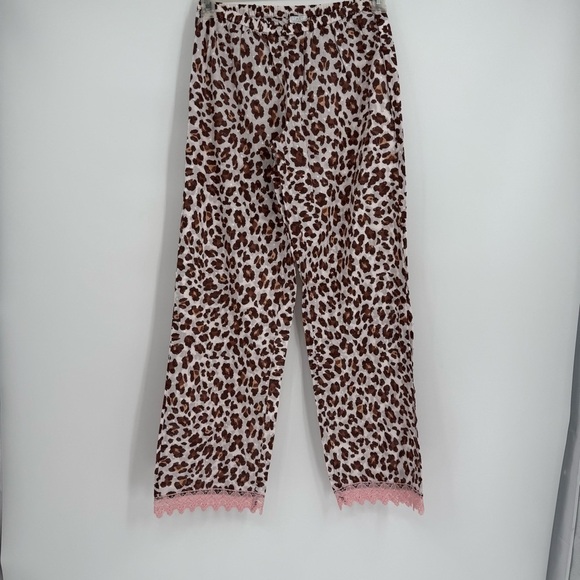 TART INTIMATES Leopard Print Pajama Set Size M women Pants Top Brown Pink Lace - Picture 7 of 7